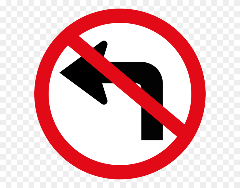 600x600 Left Turn Ahead Prohibited Sign No Left Turn Transparent Background, Symbol, Road Sign, Stopsign HD PNG Download