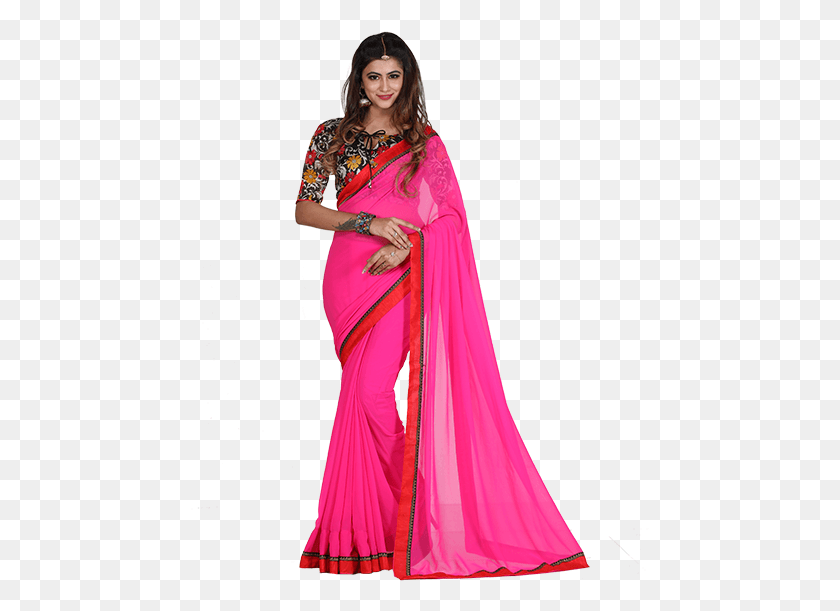459x551 Lekha Pink Georgette Lace Saree Silk, Clothing, Apparel, Sari HD PNG Download