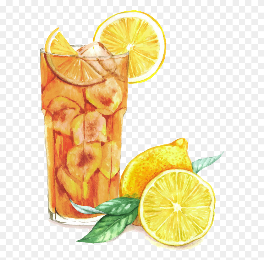 593x768 Lemonade Watercolor Glass Iced Tea Vector, Beverage, Drink, Citrus Fruit HD PNG Download