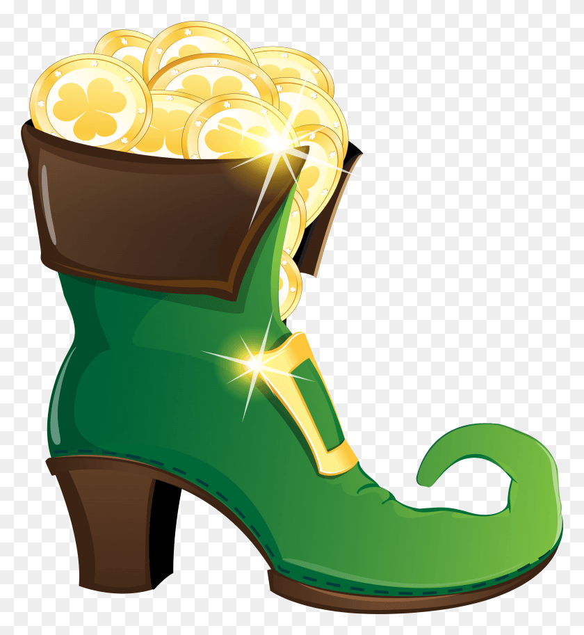 5476x5991 Leprechaun Shoe With Gold Coins Clipart Image Clip Art Leprechaun Gold, Clothing, Apparel, Footwear HD PNG Download