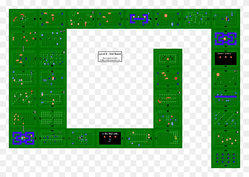 2048x1408 Descargar Png Nivel Leyenda De Zelda Second Quest Dungeon 8 Mapa, Texto, Plan, Parcela Hd Png