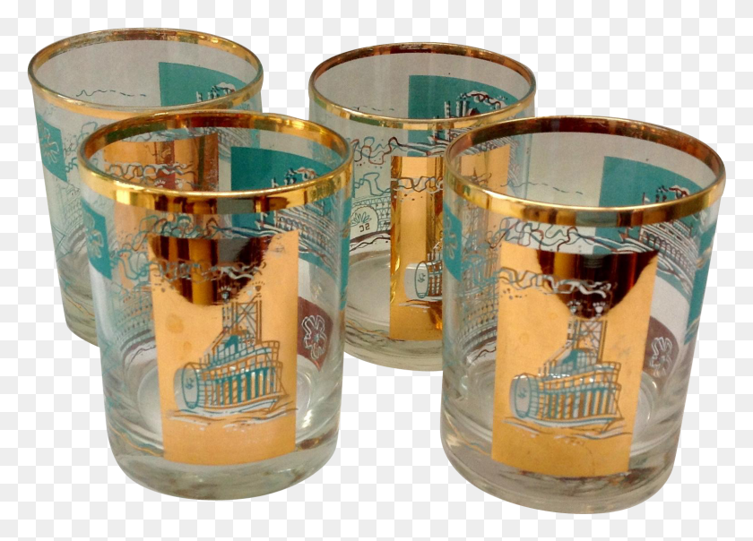 1545x1079 Libbey Southern Comfort Set Of Four 22k Gold And Aqua Pint Glass, Beer, Alcohol, Beverage HD PNG Download