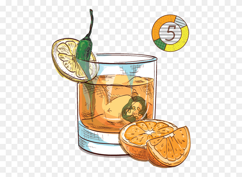 485x555 Library Library Cocktails Espirito Xvi Ultra Premium Old Fashioned Cocktail Clipart, Beverage, Plant, Citrus Fruit HD PNG Download