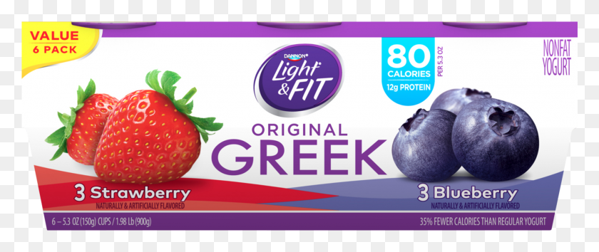1801x679 Light Amp Fit Nonfat Greek Strawberry Amp Blueberry Yogurt, Fruit, Plant, Food HD PNG Download