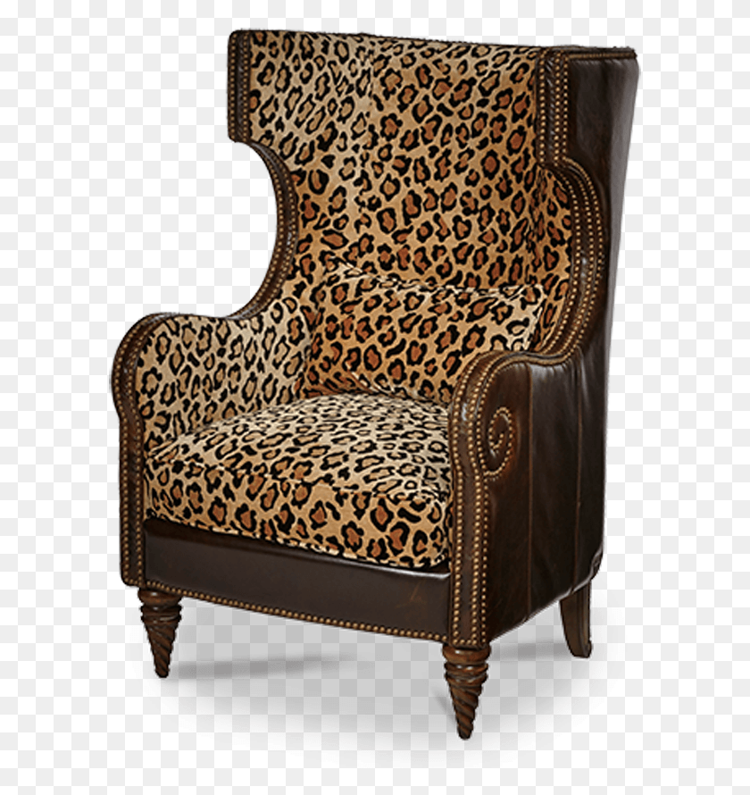 597x830 Light Espresso Finish Brown Leather Leopard Print Fabric Leopard Chair, Furniture, Armchair, Throne HD PNG Download