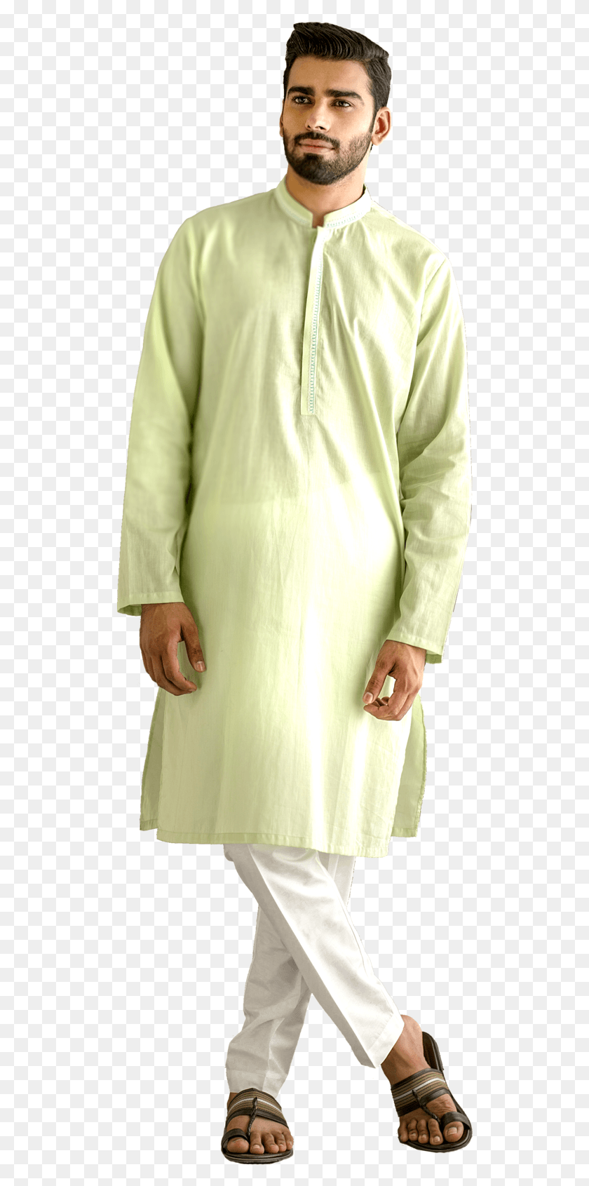 510x1631 Light Green Chambrey Kurta Amp Pajama Hand, Sleeve, Clothing, Apparel HD PNG Download