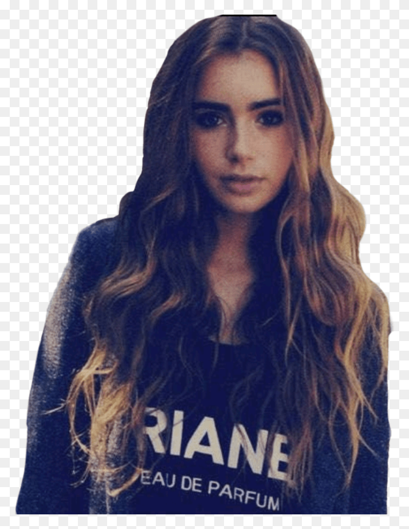 1024x1347 Lilycollins Sticker Long Hair And Thick Eyebrows, Face, Person, Human HD PNG Download