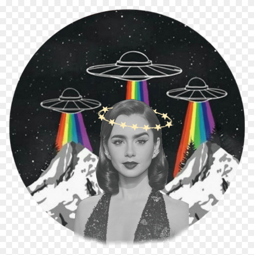 1024x1029 Lilycollins Sticker Ufo Rainbow Alien, Person, Human, Face HD PNG Download
