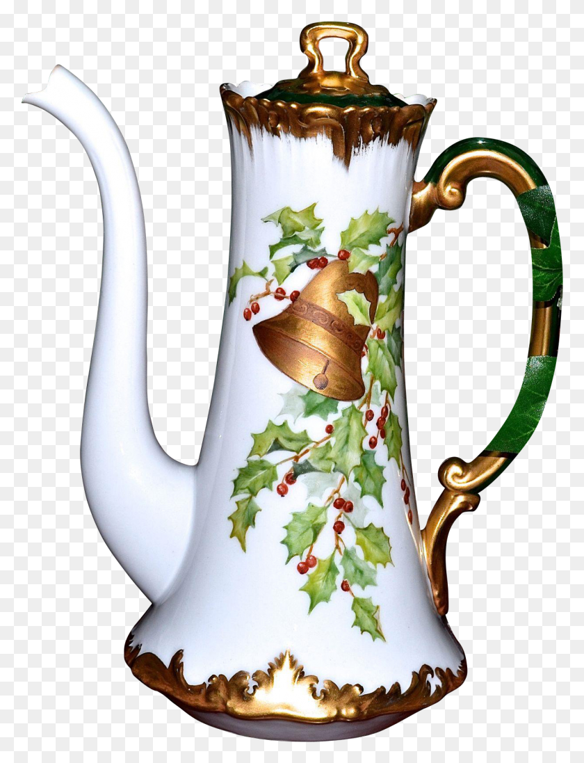 1231x1637 Limoges Signed Holly Berry Chocolate Pot With Gold Teapot, Pottery, Jug, Wedding Cake HD PNG Download