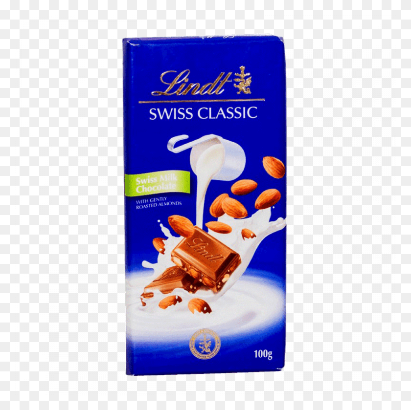 1000x1000 Lindt Swiss Chocolate Milk Almond 100 Gm Lindt Tablet Swiss Classic Milk Almond, Food, Dessert, Syrup HD PNG Download