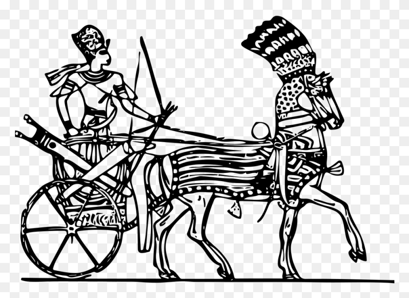 961x681 Line Art Drawing Ancient Chariot Horse And Cart Egyptian Chariot, Gray, World Of Warcraft HD PNG Download