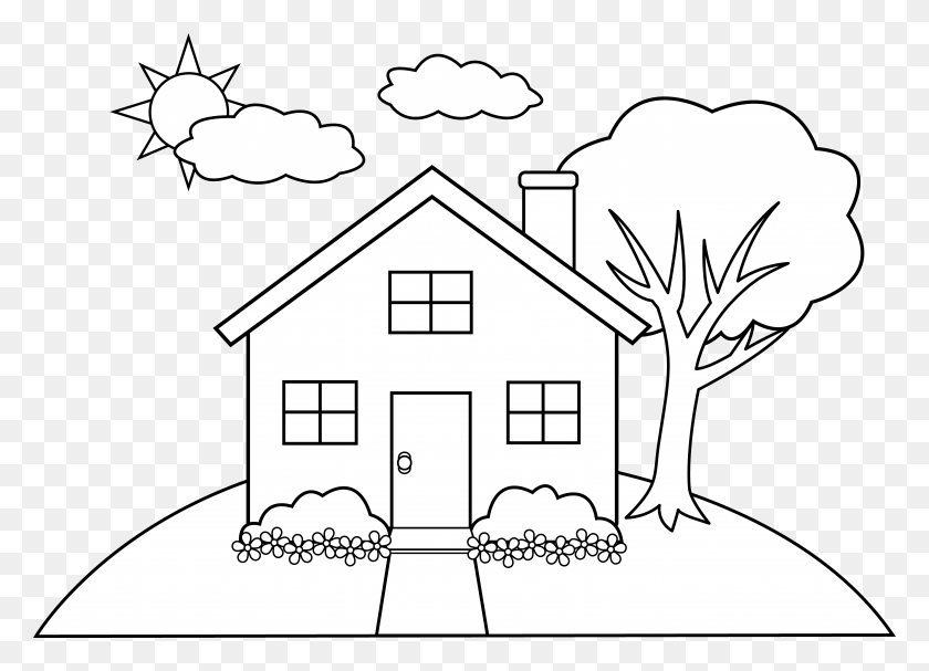 5705x4001 Line Art Of A Little Hill House Free Clip Art Simple Colouring Pictures Of House, Cottage, Housing, Building HD PNG Download