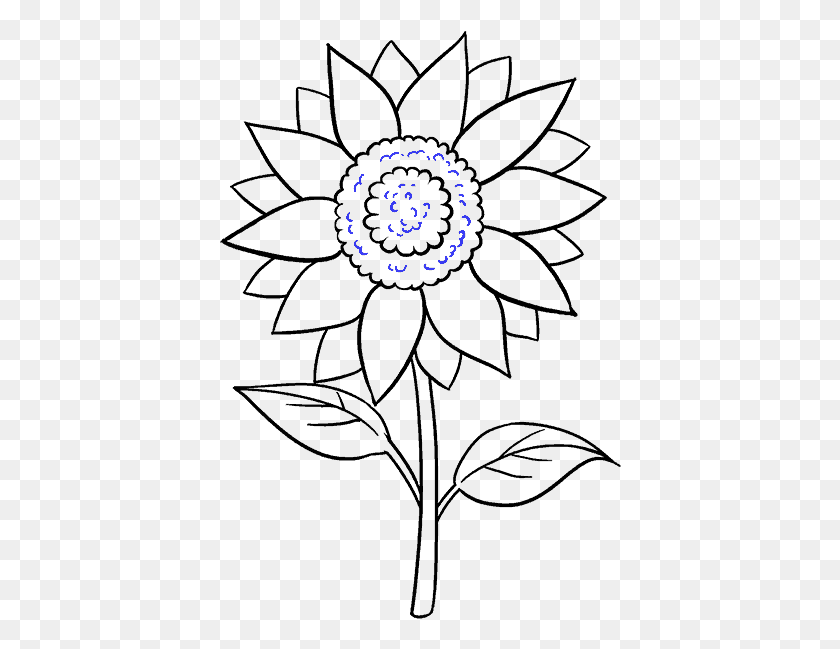 402x589 Line Drawing Flower Pictures And Cliparts Free Sunflower Drawing Easy, Text, Symbol, Flare HD PNG Download