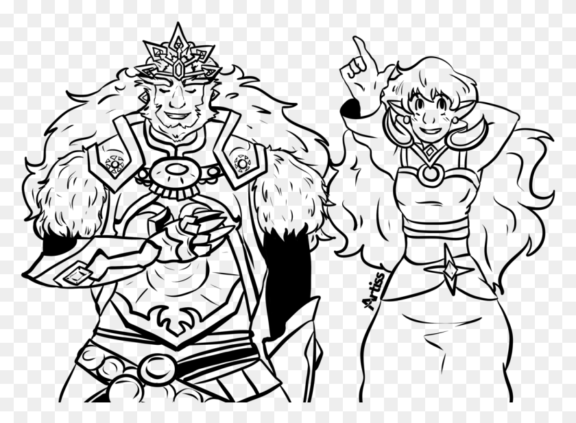 1234x882 Lineart Commission Of Hyrule Warriors Ganondorf With Cartoon, Gray, World Of Warcraft HD PNG Download