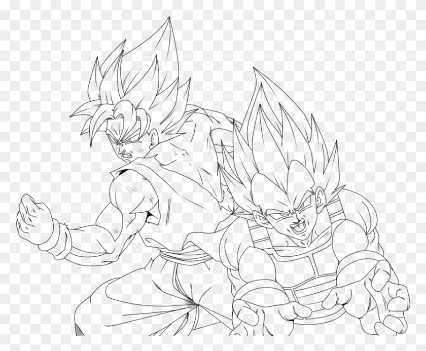833x677 Lineart Goku And Vegeta By Chibidamz Line Art, Astronomy, Outer Space, Space HD PNG Download