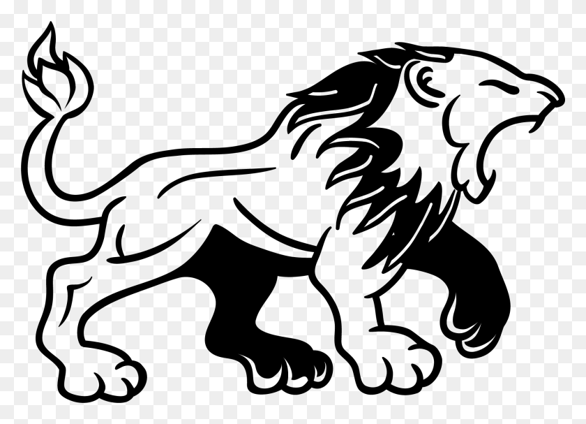 1855x1301 Lion Tattoo Clipart Image Black And White Lion Clipart, Stencil, Animal, Mammal HD PNG Download