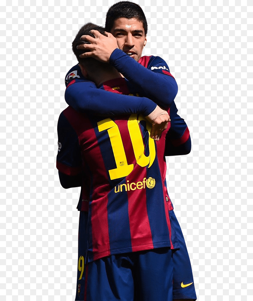 Lionel Messi Amp Luis Suarezrender Barcelona, Hugging, Person, Adult, Male Clipart PNG