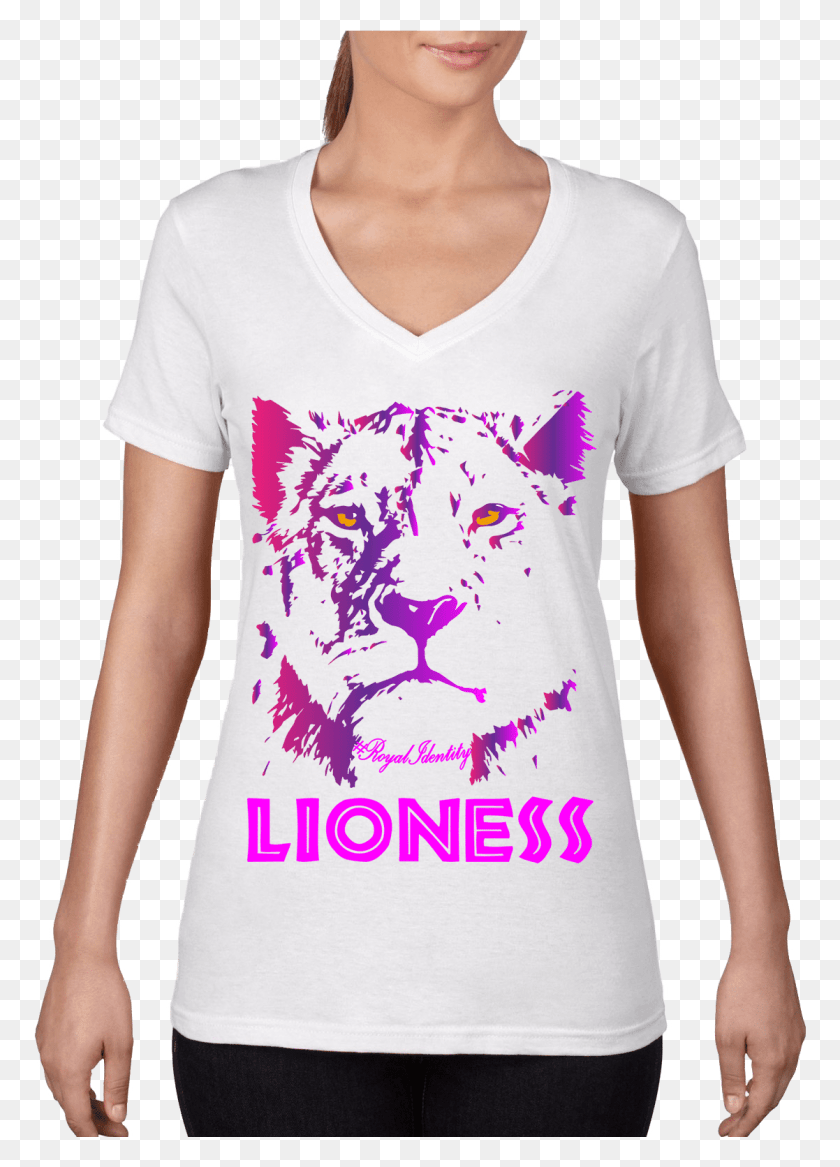 1117x1586 Lioness V Neck White T Shirt, Clothing, Apparel, Person HD PNG Download