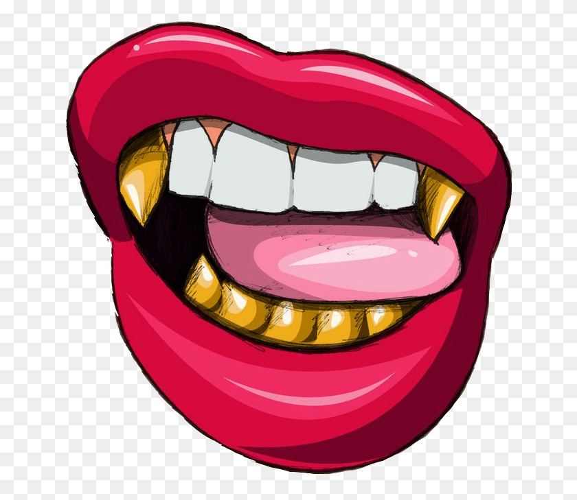 663x669 Lips Red Trill Sexy Cartoon Mouth With Gold Teeth, Lip, Sunglasses, Accessories HD PNG Download
