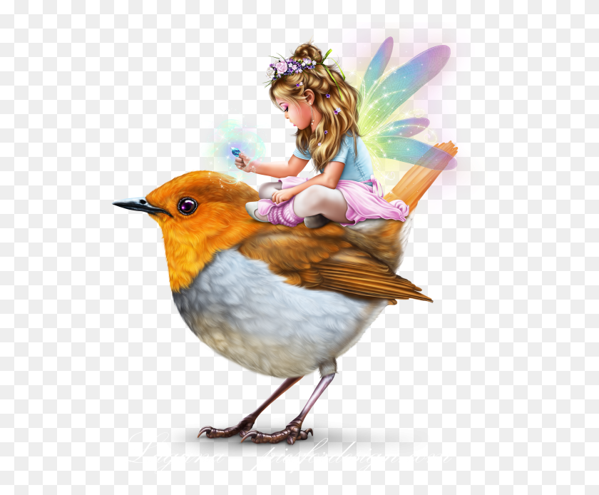 529x634 Little Fairy Girl Riding A Bird Portable Network Graphics, Animal, Chicken HD PNG Download