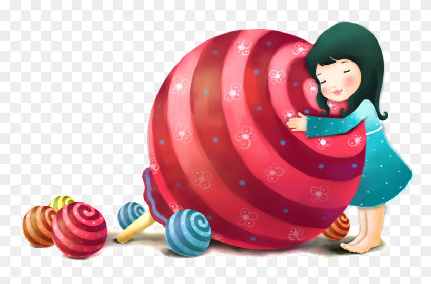 956x606 Little Girl Holding Big Lollipop Transparent, Helmet, Clothing, Apparel HD PNG Download
