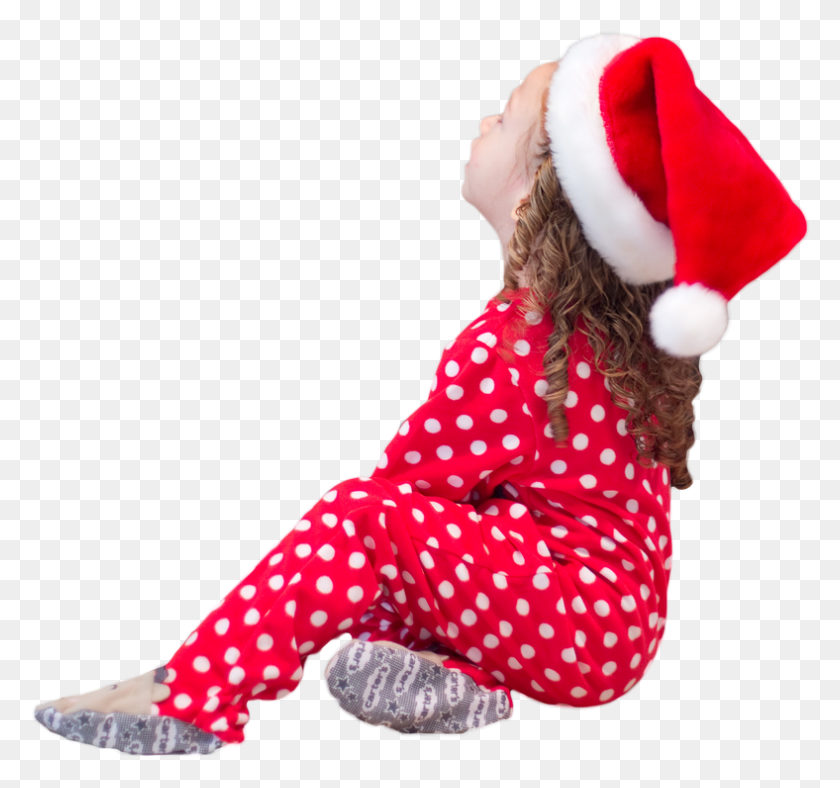788x736 Little Girl Santa Hat Christmas Red Pajamas Xmas Costume Hat, Texture, Person, Human HD PNG Download