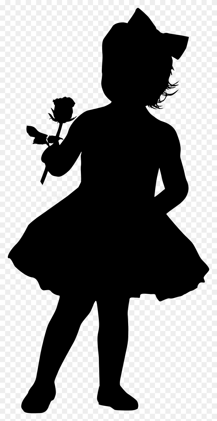 3924x7893 Little Girl With Rose Silhouette Clip Art Image Little Girl Silhouette, Gray, World Of Warcraft HD PNG Download