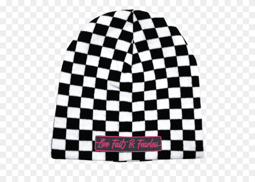 600x600 Live Fast Fearless Embroidered Checkered Beanie Princess Race Wear, Cap, Clothing, Hat, Person Sticker PNG