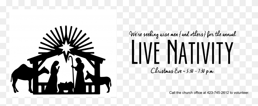 3966x1459 Live Nativity 01 Christmas Nativity Images Black And White, Symbol, Text, Logo HD PNG Download