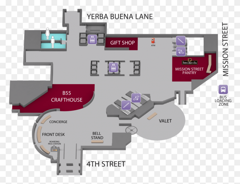 933x700 Lobby Map San Francisco Marriott Marquis, Diagram, Plan, Plot HD PNG Download