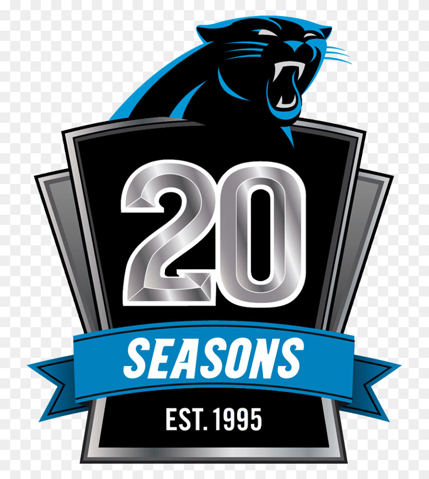 735x877 Descargar Png Carolina Panthers 2014 Carolina Panthers 20Th Anniversary Logo, Texto, Número, Símbolo Hd Png