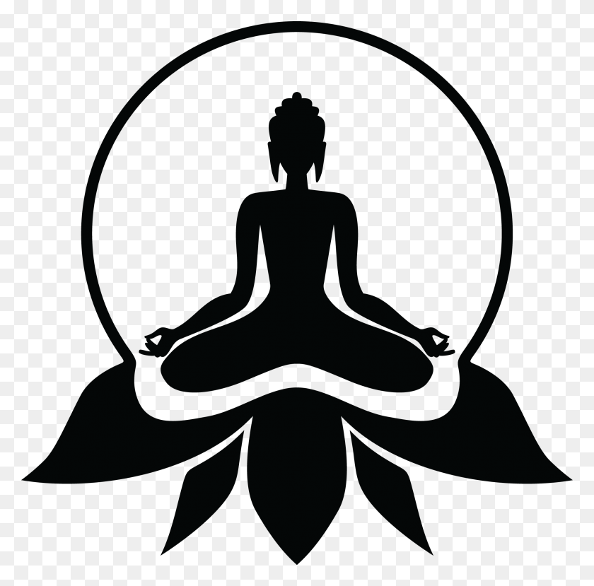 2274x2243 Logo Clipart Yoga Lord Buddha Black And White, Stencil, Person HD PNG Download