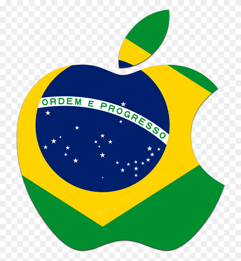 734x849 Logo Da Apple Com A Bandeira Do Brasil Brazil Flag, Symbol, Trademark, Badge HD PNG Download