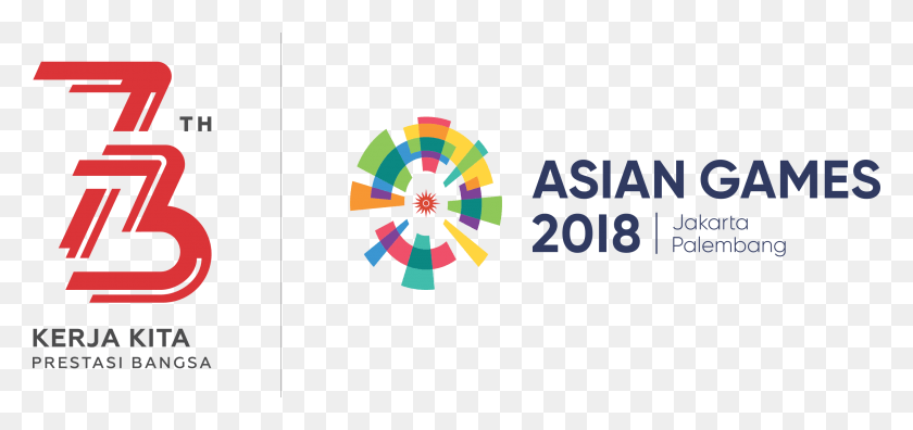 2813x1215 Descargar Png Logo Hut Ri Ke 73 Dan Asian Games Juegos Asiáticos Logotipo, Símbolo, Marca Registrada, Texto Hd Png