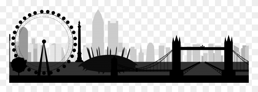 8001x2462 London Skyline Silhouette 01 London Skyline Silhouette Transparent, Building, Bridge, Suspension Bridge HD PNG Download