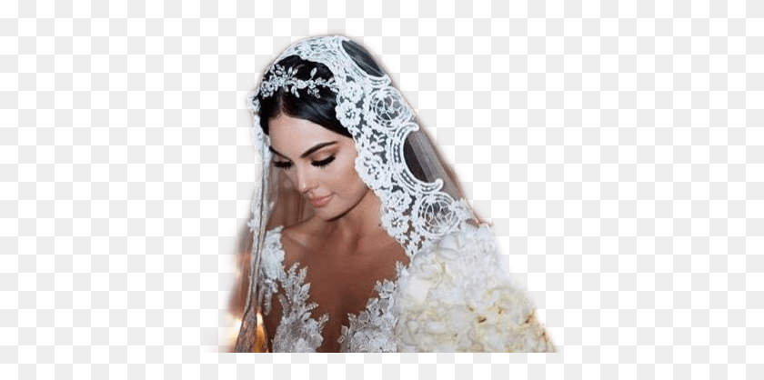 394x358 Long Mantilla Wedding Veil, Clothing, Apparel, Wedding Gown HD PNG Download