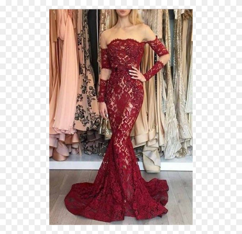 500x751 Long Sleeve Mermaid Prom Dresses Lace Chic Short Train Gown, Dress, Clothing, Evening Dress HD PNG Download