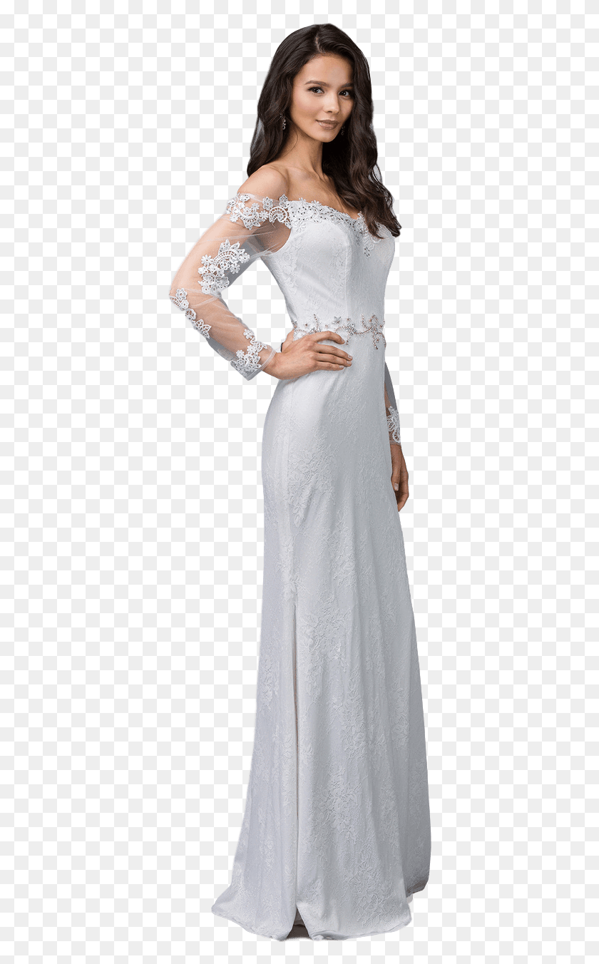 370x1292 Long Sleeve Wedding Dresses Gown, Clothing, Apparel, Evening Dress HD PNG Download
