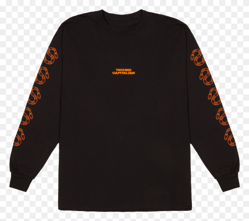 1221x1078 Long Sleeved Black T Shirt Black Orange Printed Stussy Basic Logo Ls T Shirt, Sleeve, Clothing, Apparel HD PNG Download