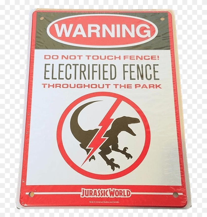 717x817 Descargar Png Loot Crate Exclusivo Raptor Fence Letrero De Metal Jurassic Jurassic Park Fence Sign, Publicidad, Cartel, Texto Hd Png