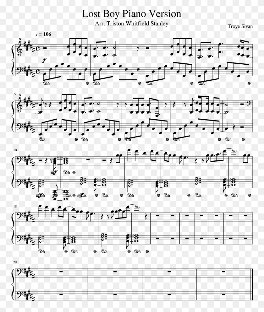 770x934 Lost Boy Piano Version Sheet Music Composed By Troye Fruits Of The Spirit Hymn, Gray, World Of Warcraft HD PNG Download