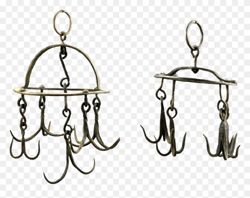 913x709 Lot Of Two Old Cast Iron Meat Hanging Racks Each With Earrings, Lamp, Bronze, Chandelier HD PNG Download