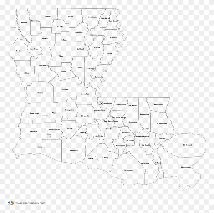 1039x1030 Descargar Png / Mapa De Condados De Luisiana Png