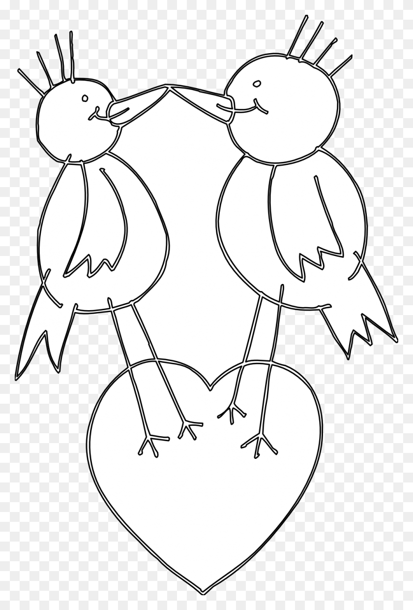 999x1511 Love Birds Clipart Black And White Cartoon, Stencil, Face, Animal HD PNG Download
