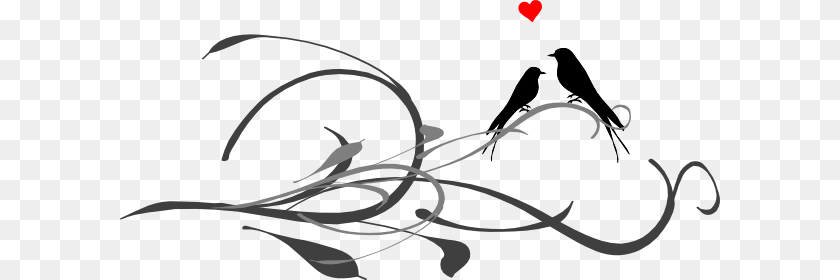 600x280 Love Birds On A Branch Clip Art, Graphics, Floral Design, Pattern, Animal Transparent PNG