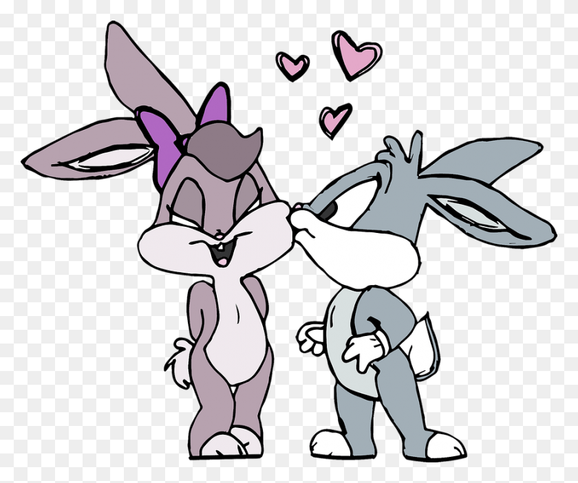 873x720 Love Bunnies Rabbits Kiss Cute Cartoon Easter Bunny For Coloring, Mammal, Animal, Wildlife HD PNG Download