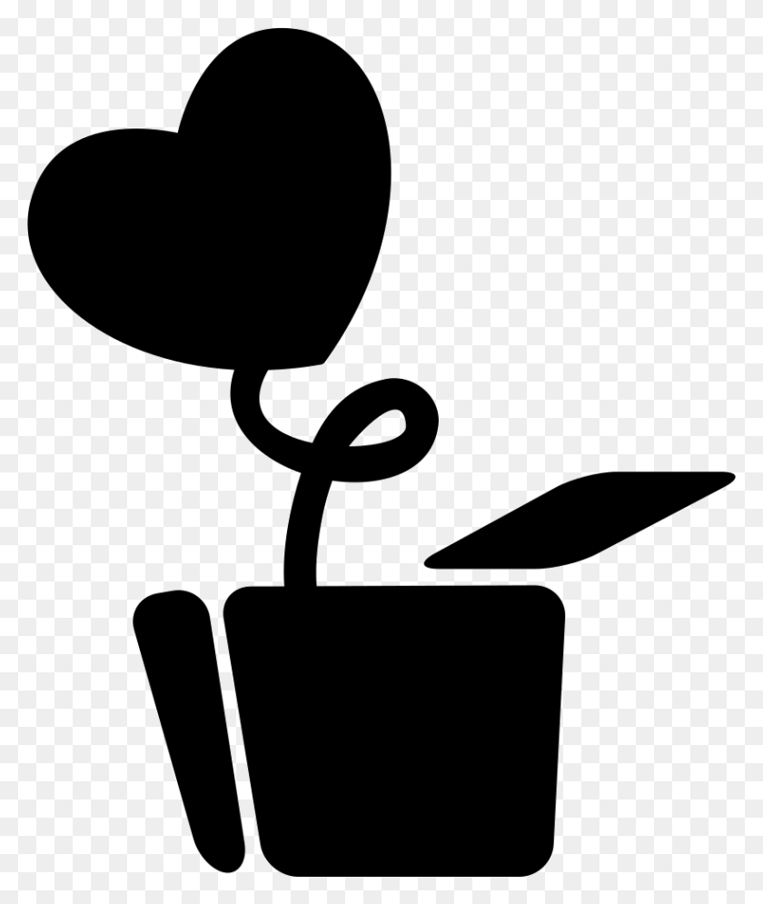 818x981 Love Plant With Heart Shaped Leaf In A Pot Comments Panela Com Desenho, Stencil, Shovel HD PNG Download