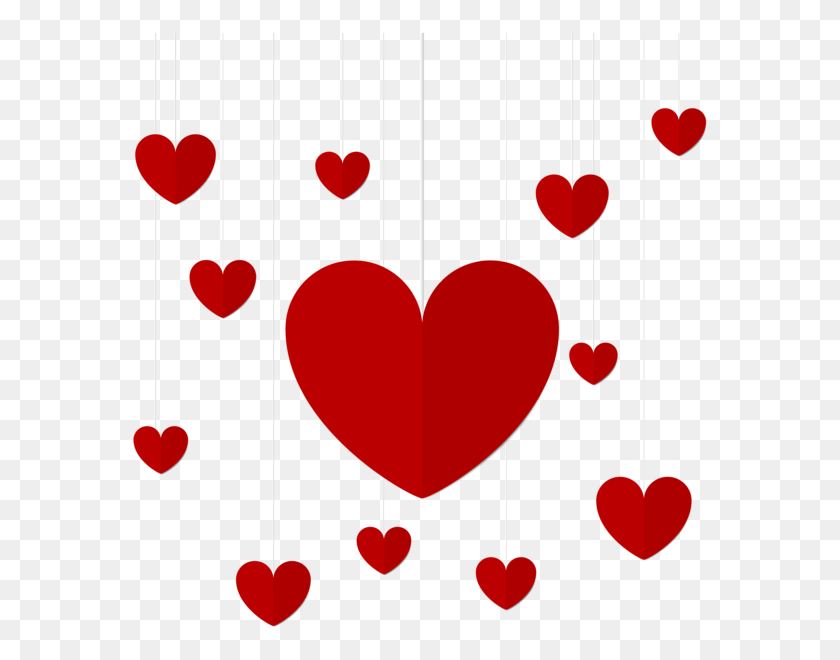578x600 Png Сердце Любовь Красные Висячие Сердца
