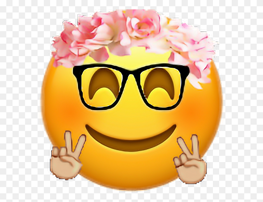 600x588 Descargar Png Amo Este Emoji Gafas Flor Corona De Flores Bonito Emoji Con Gafas, Gafas De Sol, Accesorios, Accesorio Hd Png