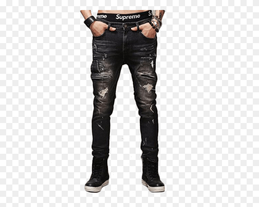 638x613 Lowrider Biker Denim Inverse Culture Ripped Jeans With Zips, Pants, Clothing, Apparel HD PNG Download